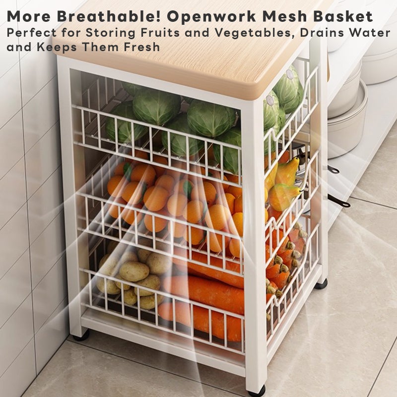 شاربدو خزانة تخزين للمطبخ بطول 120 سم، عربة جزيرة مطبخ على الطراز الصيني مع أرفف تخزين وسلال سلكية - منظم مطبخ متحرك، خزانة تخزين للمطبخ 120×35×80 سم - Image 5