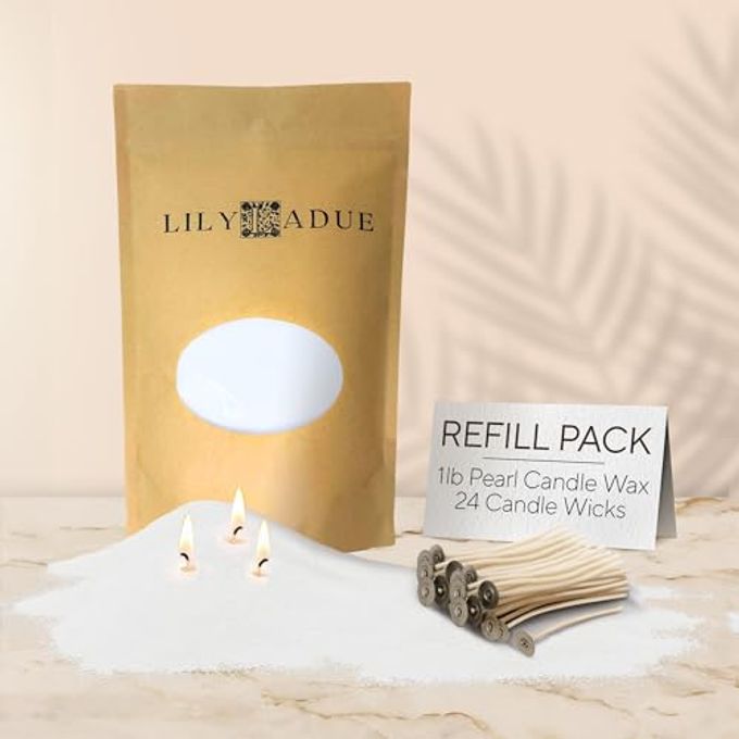rayihni Sand Candle Refill Kit 1Lb/16Oz Pearled Candles Sand and Wicks (24) Without Holder, Unscented Aroma Beads, Reusable Powder Pearls Bulk Wax Pearls for Refillable Pearlized Pellet Set - Image 1