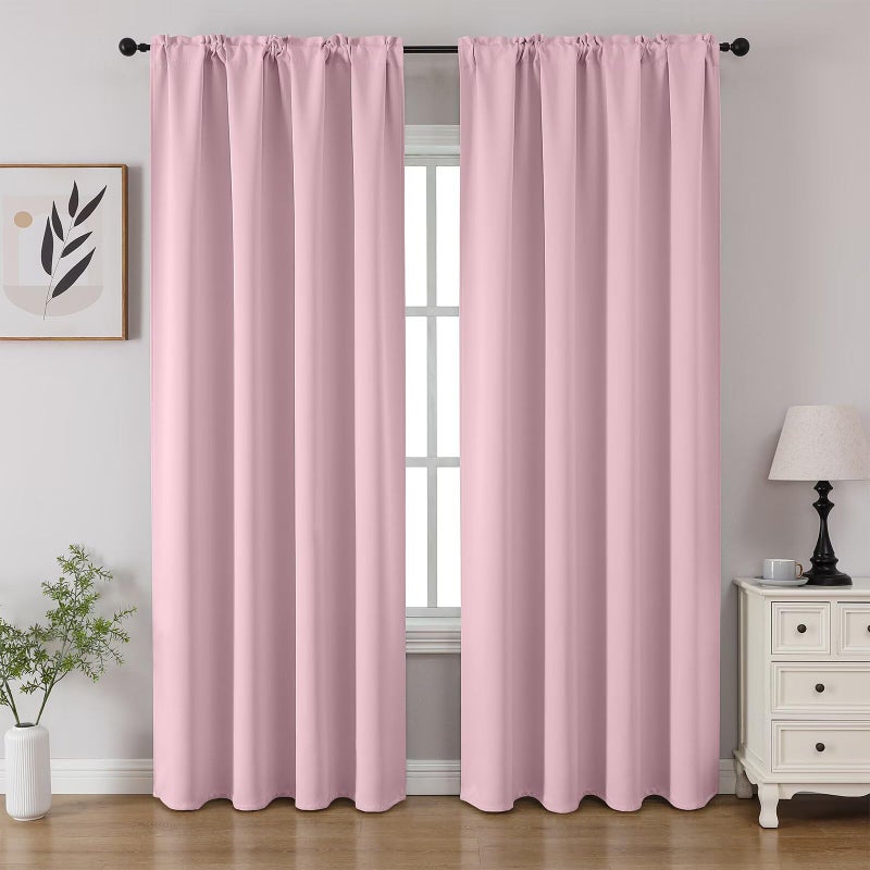 CUCRAF Light Pink Blackout Curtains 84 inch Length 2 Panels Set, Rod Pocket Room Darkening Drapes for Bedroom Living Room, Insulated Thermal Light Blocking Window Curtain (W52 x L84 Inch) - Image 1