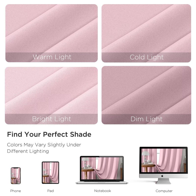 CUCRAF Light Pink Blackout Curtains 84 inch Length 2 Panels Set, Rod Pocket Room Darkening Drapes for Bedroom Living Room, Insulated Thermal Light Blocking Window Curtain (W52 x L84 Inch) - Image 4