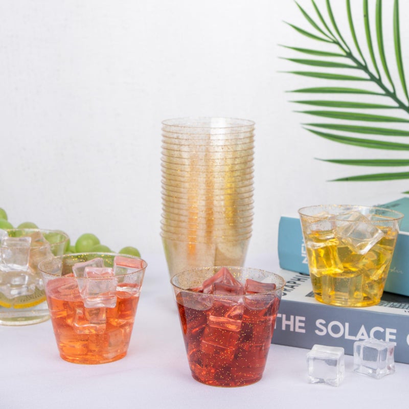 I00000 I00000 5oz 400 Pack Gold Glitter Plastic Cups  Glitter Disposable Small Plastic Cups  Plastic Clear Cups with Gold Glitter Shot Glasses  Plastic Small Tumbler Perfect for Wedding & Party - Image 2