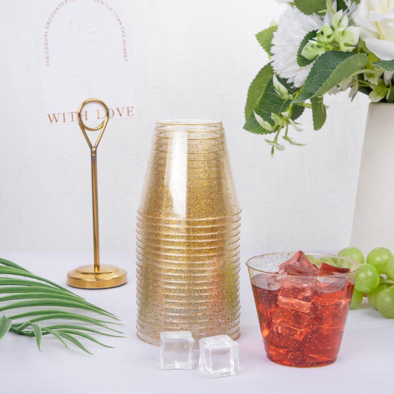 I00000 I00000 5oz 400 Pack Gold Glitter Plastic Cups  Glitter Disposable Small Plastic Cups  Plastic Clear Cups with Gold Glitter Shot Glasses  Plastic Small Tumbler Perfect for Wedding & Party - Image 3
