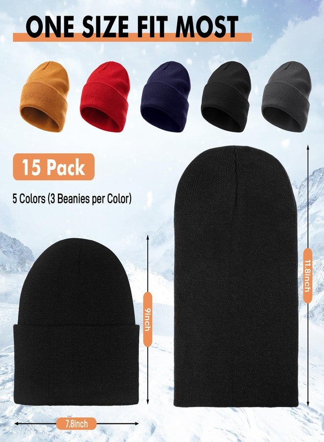 Huiguli 15 Pack Winter Beanie Hats Bulk, Knit Skull Caps & Toboggan for Men & Women - Warm Cozy Thermal Cuffed Beanies for Cold Weather (Multiple Colors) - Image 2