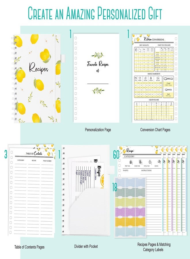 OUTSHINE 6 x9 Lemons Hardcover Recipe Binder, Blank Recipe Binder to Write in Your Own Recipes, Recipe Binder, Recipe Book Blank, Recipe Notebook, Cookbook Binder, Recipe Journal for Recipe Holder - Image 5