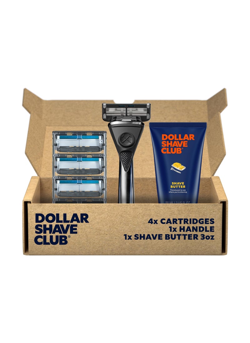 DOLLAR SHAVE CLUB Dollar Shave Club | Heavy Metal Handle Shave Set with Shave Butter | 4 Extra Close Refill Cartridges, 1 Heavy Metal Handle, 1 Shave Butter 3 ounce 