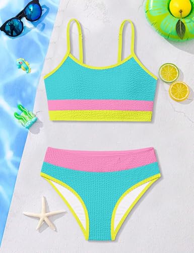 TALLWH Girls Bathing Suit Color Block High Waisted Bikini Sets Teen Swimsuits for Girls 12-14 Adjustable Straps Girl Swimsuits - Image 4