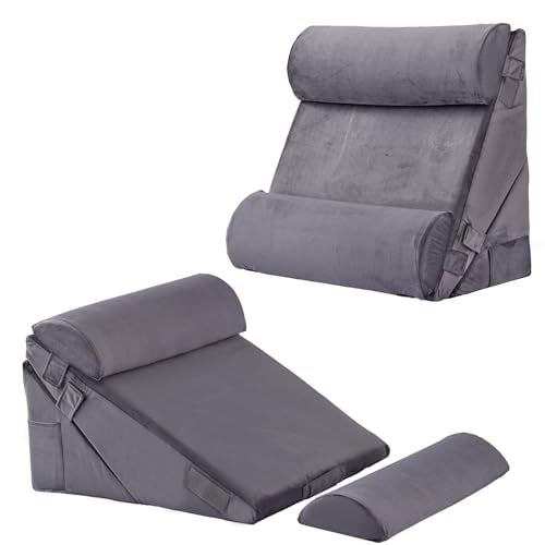 Bedluxe Adjustable 4pcs Bed Wedge Pillow Set, Memory Foam Wedge Pillows Post Surgery for Back, Neck, Leg Pain Relief, Pillow Wedge for Sleeping, Sitting up in Bed, Acid Reflux and GERD, Velvet - Image 1