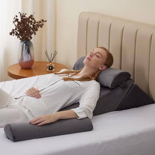 Bedluxe Adjustable 4pcs Bed Wedge Pillow Set, Memory Foam Wedge Pillows Post Surgery for Back, Neck, Leg Pain Relief, Pillow Wedge for Sleeping, Sitting up in Bed, Acid Reflux and GERD, Velvet - Image 5