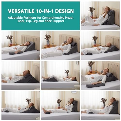Bedluxe Adjustable 4pcs Bed Wedge Pillow Set, Memory Foam Wedge Pillows Post Surgery for Back, Neck, Leg Pain Relief, Pillow Wedge for Sleeping, Sitting up in Bed, Acid Reflux and GERD, Velvet - Image 3