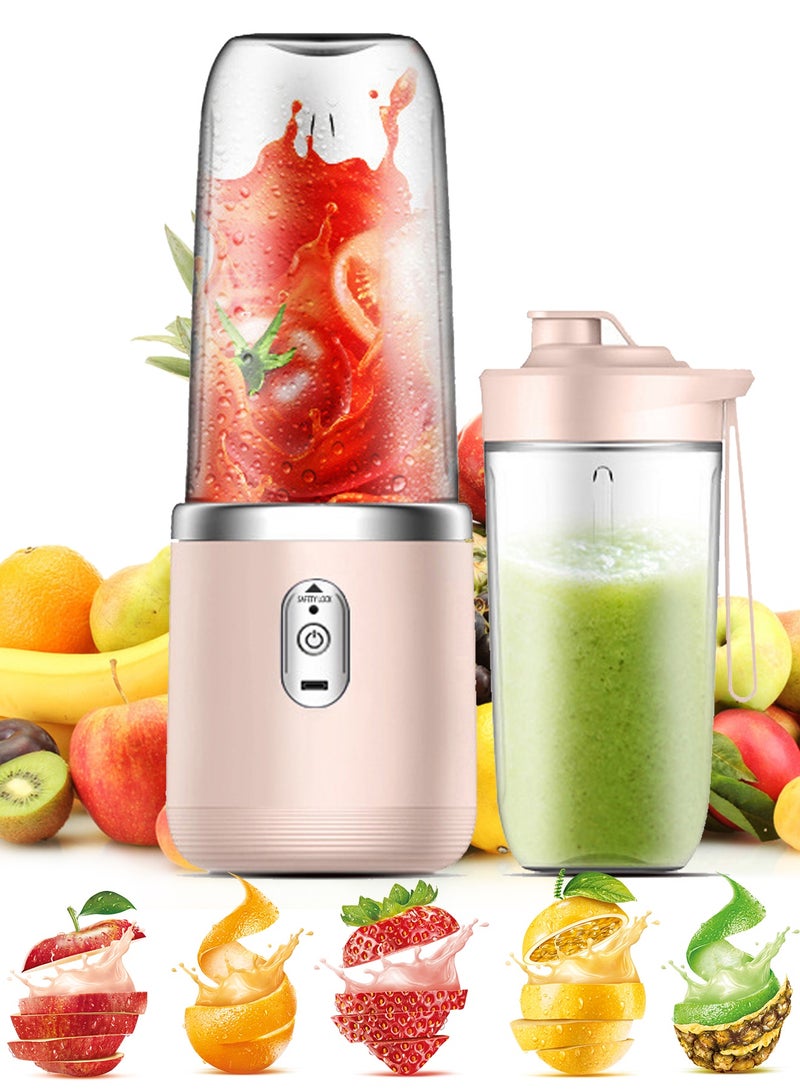 Portable Blender Cup, Wireless Juicer with 2 Cups – 21000 RPM High-Speed Motor, 8 Sharp Stainless Steel Blades, Rechargeable Smoothie Maker with Extra Travel Lid, Long Battery Life for Up to 8 Drinks, Food-Grade Safe Material, Mini Personal Blender for Juice, Milkshake, Smoothie, Protein Shake – Ideal for Gym, Office, Travel & Outdoor Use(Pink) - Image 1