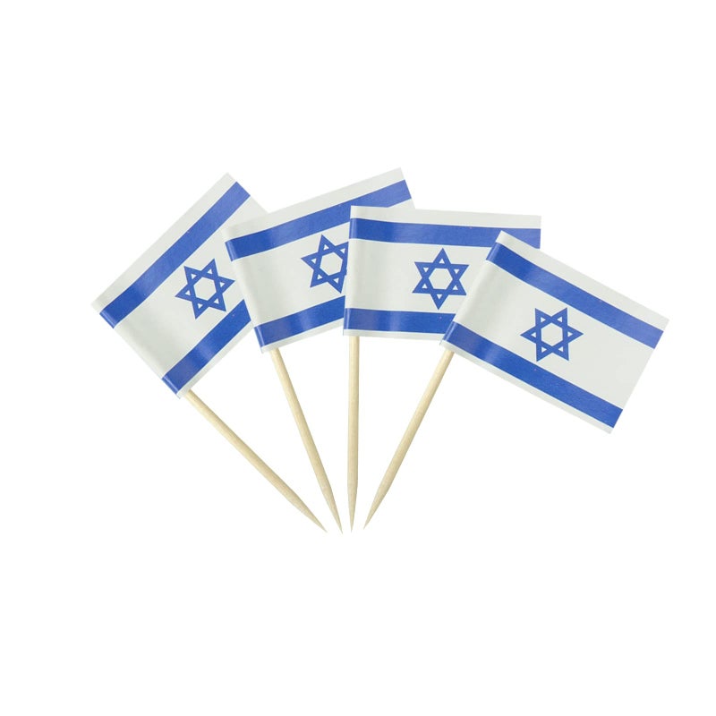 mflagperft Israel Flag Israeli Small Toothpick Flag Decor Mini Cupcake Toppers Cocktail Food Flags Decorations (100 pcs) - Image 1