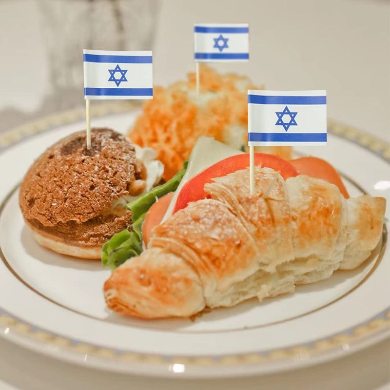 mflagperft Israel Flag Israeli Small Toothpick Flag Decor Mini Cupcake Toppers Cocktail Food Flags Decorations (100 pcs) - Image 4