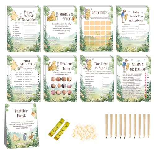 ALodr Winnie Baby Shower Games 143 Pcs The Pooh Game Cards Set Gender Reveal Party Decor The Pooh Baby Shower Decorations Bear Party Favors Ctue Bear 9 Games Activities - Image 1
