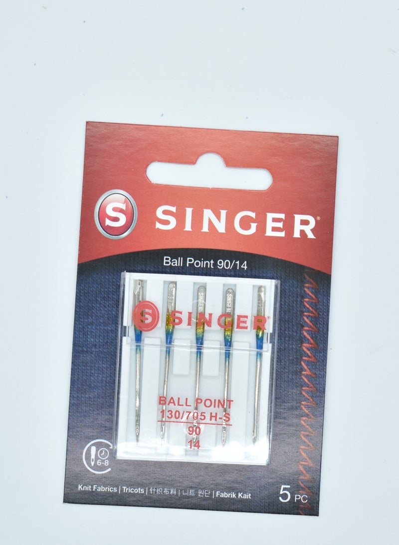 SINGER BALL POINT NEEDLE (KNIT MEDIUM FIBRICS) SIZE 90/14 (PACK OF 5 NEEDLES) BRAZIL