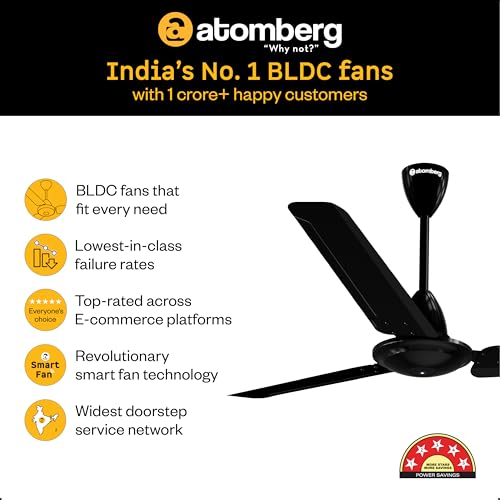 atomberg Ameza 1200mm BLDC Ceiling Fan for Living Room | With Remote | BEE 5 Star | Energy Saving | 2 Year Warranty | Gloss Black - Image 5