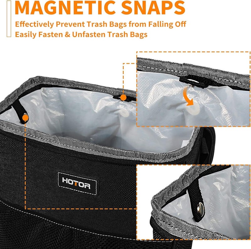 HOTOR 3 Gallons Car Trash Can, Ultra Large Capacity Organizer and Storage with Adjustable Straps & Magnetic Snaps, Waterproof Car Accessory for Interior Car Stuff Storage, Black - Image 3