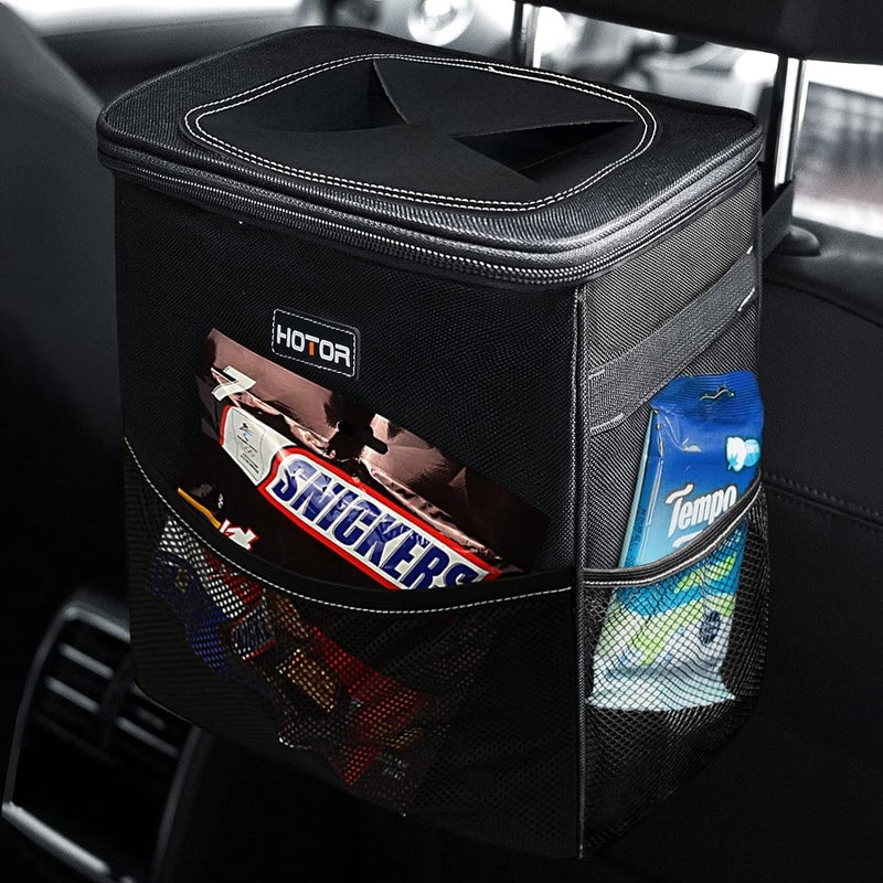 HOTOR 3 Gallons Car Trash Can, Ultra Large Capacity Organizer and Storage with Adjustable Straps & Magnetic Snaps, Waterproof Car Accessory for Interior Car Stuff Storage, Black - Image 1
