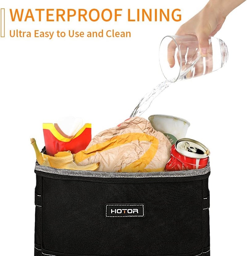 HOTOR 3 Gallons Car Trash Can, Ultra Large Capacity Organizer and Storage with Adjustable Straps & Magnetic Snaps, Waterproof Car Accessory for Interior Car Stuff Storage, Black - Image 4