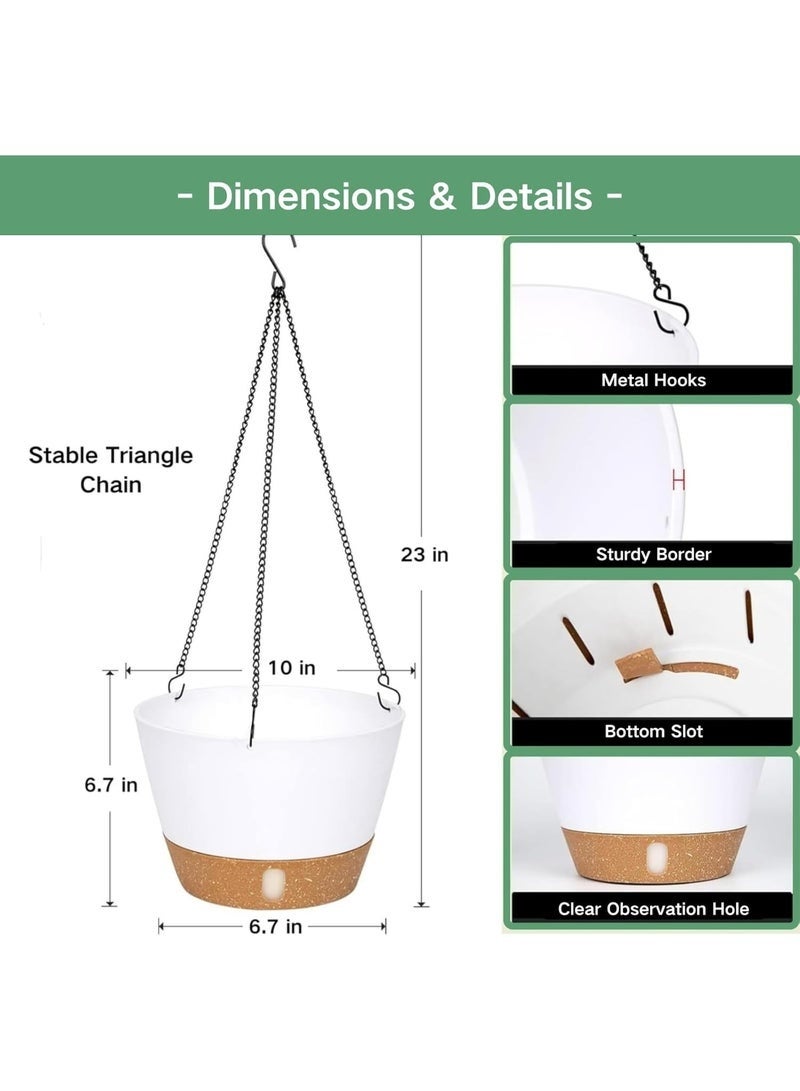كيلا عبوة من قطعتين من أوعية الزراعة المعلقة، سلال نباتات معلقة للاستخدام الداخلي والخارجي مقاس 8 بوصات، أصيص زهور معلق مزود بفتحة تصريف و3 خطافات للحديقة والمنزل (أبيض) - Image 2