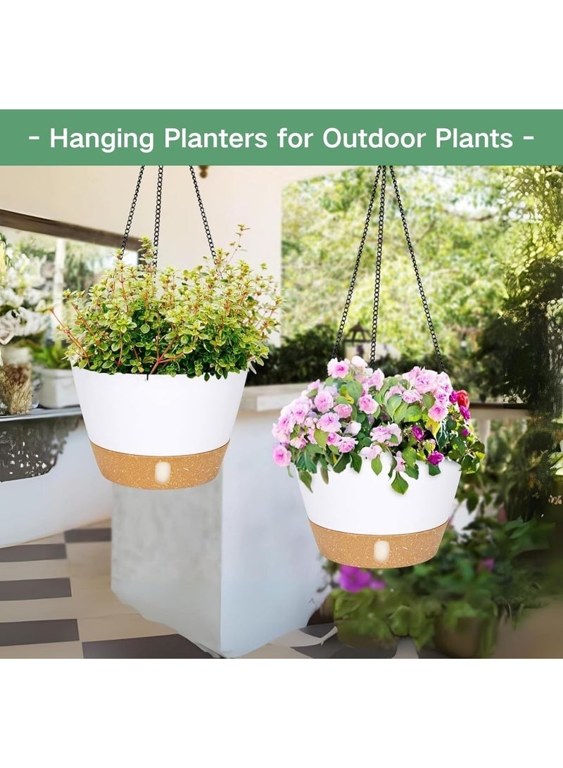 كيلا عبوة من قطعتين من أوعية الزراعة المعلقة، سلال نباتات معلقة للاستخدام الداخلي والخارجي مقاس 8 بوصات، أصيص زهور معلق مزود بفتحة تصريف و3 خطافات للحديقة والمنزل (أبيض) - Image 5