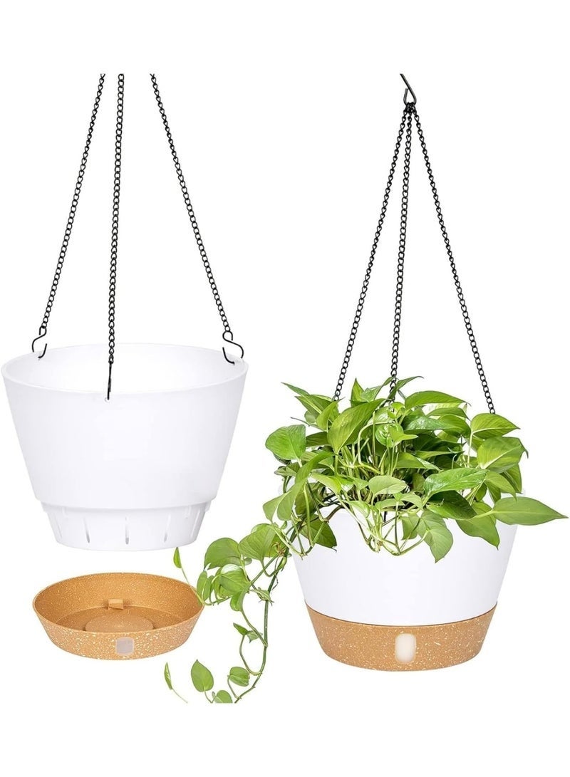 كيلا عبوة من قطعتين من أوعية الزراعة المعلقة، سلال نباتات معلقة للاستخدام الداخلي والخارجي مقاس 8 بوصات، أصيص زهور معلق مزود بفتحة تصريف و3 خطافات للحديقة والمنزل (أبيض) - Image 1