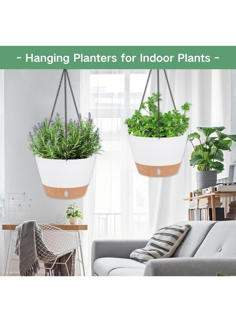 كيلا عبوة من قطعتين من أوعية الزراعة المعلقة، سلال نباتات معلقة للاستخدام الداخلي والخارجي مقاس 8 بوصات، أصيص زهور معلق مزود بفتحة تصريف و3 خطافات للحديقة والمنزل (أبيض) - Image 4