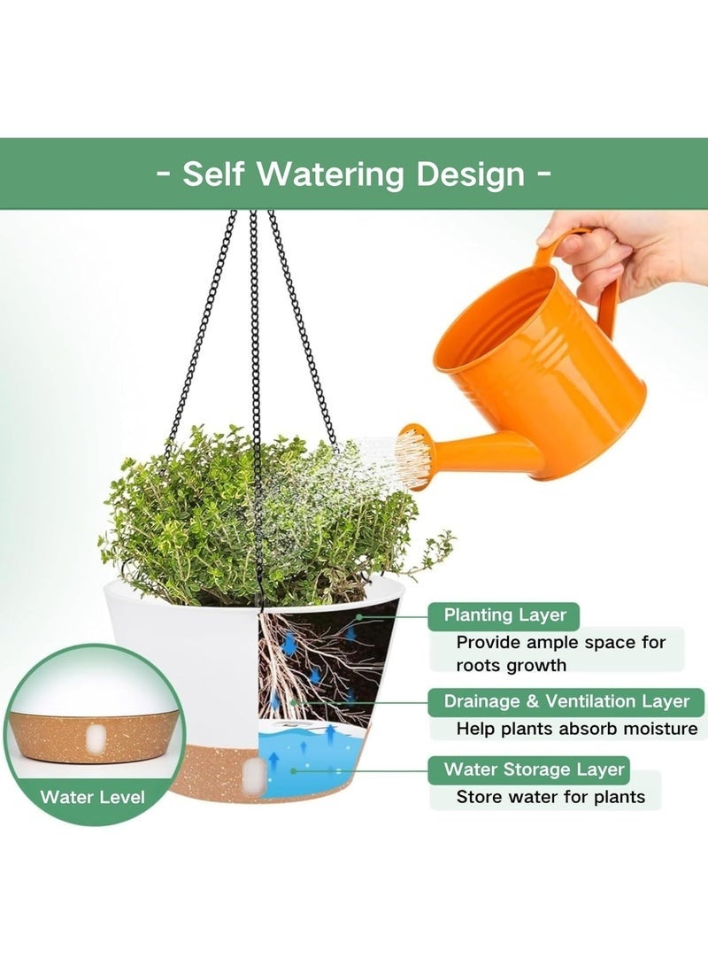 كيلا عبوة من قطعتين من أوعية الزراعة المعلقة، سلال نباتات معلقة للاستخدام الداخلي والخارجي مقاس 8 بوصات، أصيص زهور معلق مزود بفتحة تصريف و3 خطافات للحديقة والمنزل (أبيض) - Image 3
