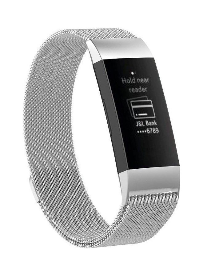 NIBEMINENT Magnet Wrist Strap For Fibit Charge 3 Silver - Image 1