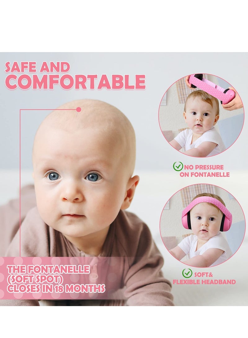SOLARAE Baby Earmuffs, 2-24 Months Adjustable Baby Ear Protection Earphones Noise Reduction Earmuffs with Cloth Bag Soundproofing for Newborns (Pink) - Image 3