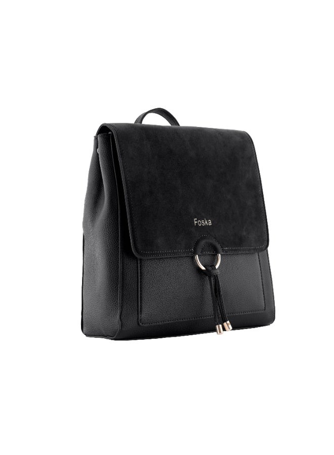 فوسكا شنطة Foska كبيرة 2 في 1: يد وظهر (Tote & Backpack) – جلد ناعم للعمل لون أسود – مقاس 29.5x32 سم - Image 2