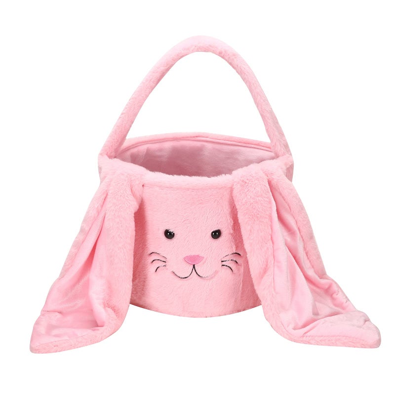 E-FirstFeeling Plush Easter Bunny Basket Easter Egg Hunt Basket with Plush Ears Bunny Bucket Tote for Candy Party Favors (Plush-Pink) - Image 2