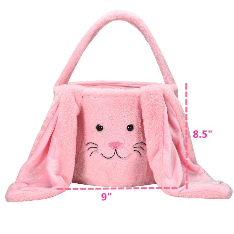 E-FirstFeeling Plush Easter Bunny Basket Easter Egg Hunt Basket with Plush Ears Bunny Bucket Tote for Candy Party Favors (Plush-Pink) - Image 4
