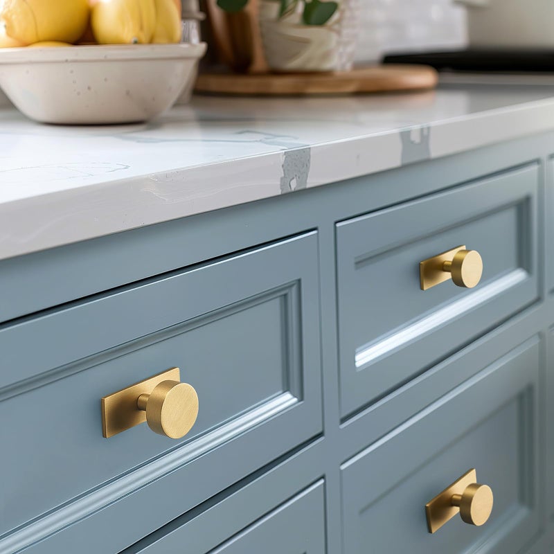 Snbtla Brass Cabinet Knobs With Backplate - 2 Pack Modern Brushed Gold Hardware Handles For Dresser Drawer Furniture Bedroom Kitchen Cupboard - Image 3