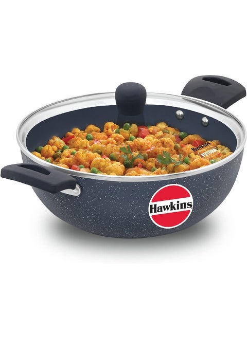 3.5 Liters Ceramic Nonstick Deep Kadhai/ Frying Pan With Glass Lid,Induction Compatible,Grey