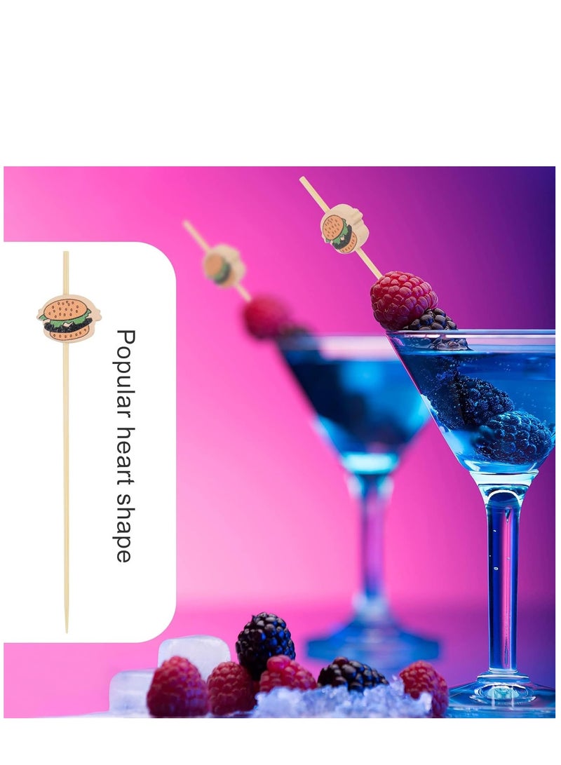 KASTWAVE 100 Counts Cocktail Sticks, Handmade Wooden Skewers with Burger Ornament, Appetizer Fruit Finger Food Picks, Wedding Birthday BBQ Buffet Party Supplies - Image 5