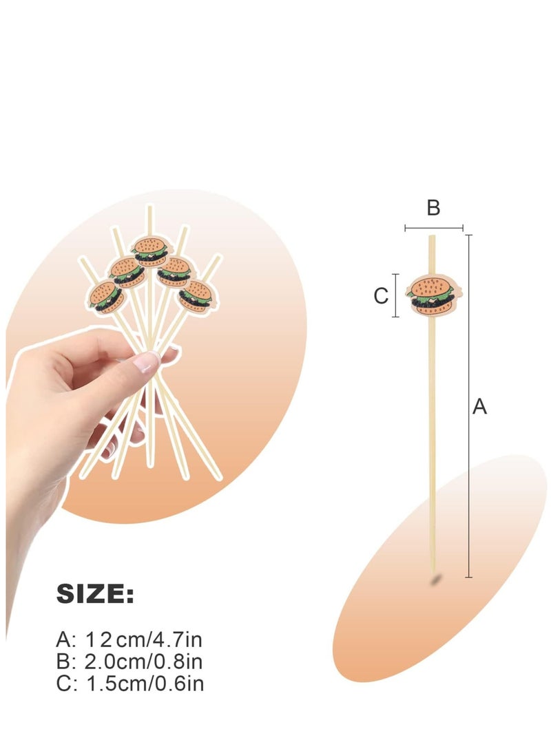KASTWAVE 100 Counts Cocktail Sticks, Handmade Wooden Skewers with Burger Ornament, Appetizer Fruit Finger Food Picks, Wedding Birthday BBQ Buffet Party Supplies - Image 3