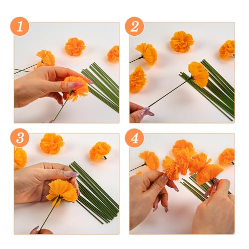 GOMALL 30 Pcs Artificial Marigold Flowers,2" Silk Marigold Flower Heads with Stems,Orange Flowers Artificial for Diwali Decor,Indian Wedding,Home,DIY Wreath Garland,Day of The Dead Decorations - Image 5
