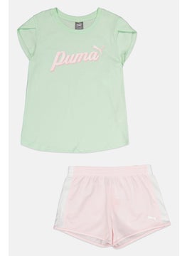 PUMA Kids Girl 2 Pieces Sportswear Fit Top And Short Set, Pink/Light Green  - Image 1
