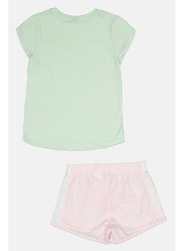 PUMA Kids Girl 2 Pieces Sportswear Fit Top And Short Set, Pink/Light Green  - Image 2