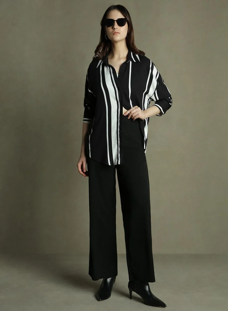 Dennis Lingo  Women's Black Rayon Printed Oversized Shirt for Women | Best Price UAE