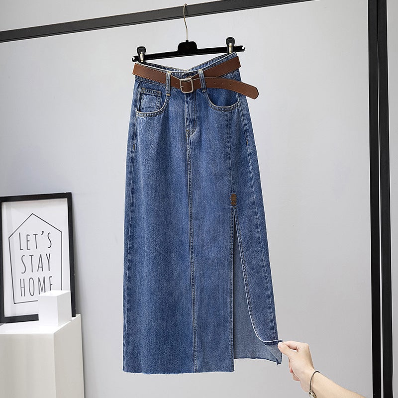 Embroidered High-Waist Denim Skirt for Women Belt - Image 4