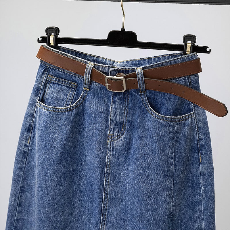 Embroidered High-Waist Denim Skirt for Women Belt - Image 5