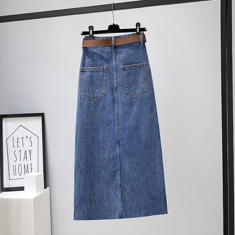 Embroidered High-Waist Denim Skirt for Women Belt - Image 3