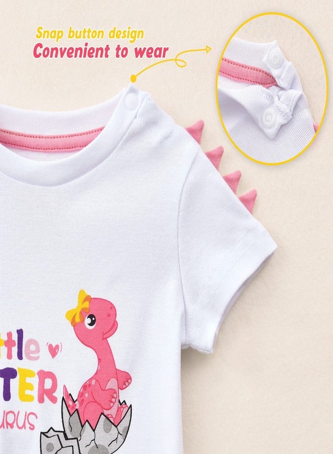 WAWSAM Little Sister Bodysuit Newborn Baby Girls’ Dinosaur Romper Sibling Outfit Infant Toddler Cotton Printed Short sleeve Onesies Dino Casual Summer Jumpsuit Gift (white, 0-3 Months) - Image 5