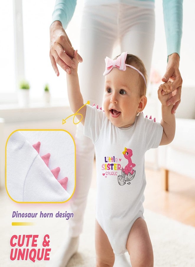 WAWSAM Little Sister Bodysuit Newborn Baby Girls’ Dinosaur Romper Sibling Outfit Infant Toddler Cotton Printed Short sleeve Onesies Dino Casual Summer Jumpsuit Gift (white, 0-3 Months) - Image 3