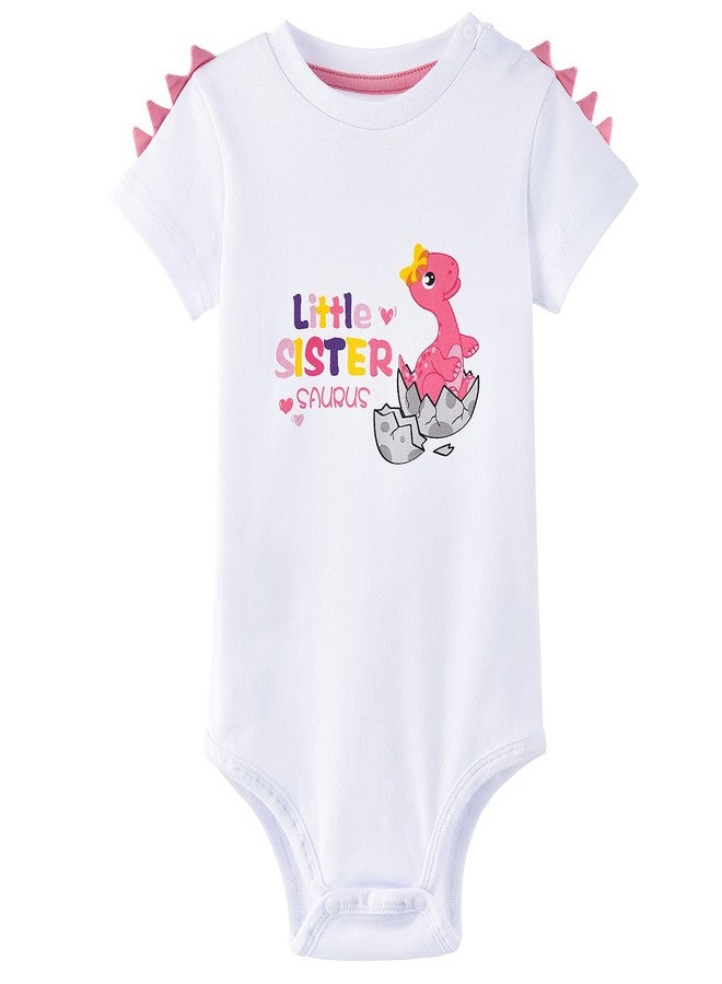 WAWSAM Little Sister Bodysuit Newborn Baby Girls’ Dinosaur Romper Sibling Outfit Infant Toddler Cotton Printed Short sleeve Onesies Dino Casual Summer Jumpsuit Gift (white, 0-3 Months) - Image 1