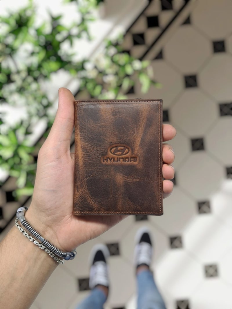 Visso Leather 1904 Leather Vehicle License Case with Hyundai Logo - License Case Personalized Bag with Card Holder - Image 1