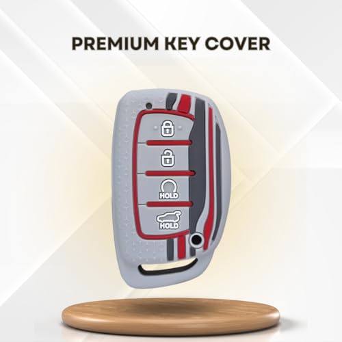 KEYCEPT Tristar Silicone Key Cover for Hyundai Alcazar, Creta, EV 2021 Nline 4 Button Smart Key with Keychain. (Type 2, Grey) - Image 4