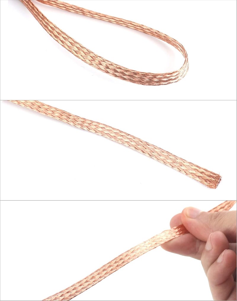 woobles Flat Copper Braid Cable, 30ft 6mm Flat Copper Braided Ground Strap Wire, Flexible Shielding Wire Mesh, 1 Pack 30ft 6mm 1 Pack - Image 5