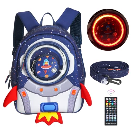 yisibo LED Lights Rocket Toddler Backpack with Harness Leash Kindergarten Nursery Bags Travel for Kids Baby Boys Girls - Image 1